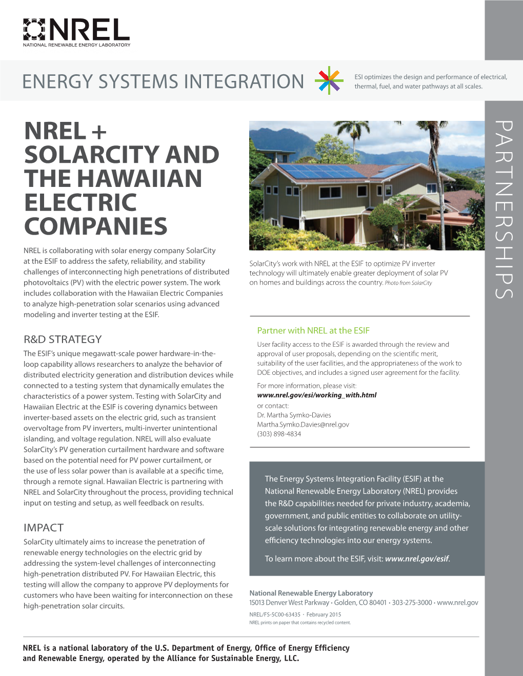 Energy Systems Integration: NREL + Solarcity and the Hawaiian Electric Companies (Fact Sheet), NREL (National Renewable Energy L