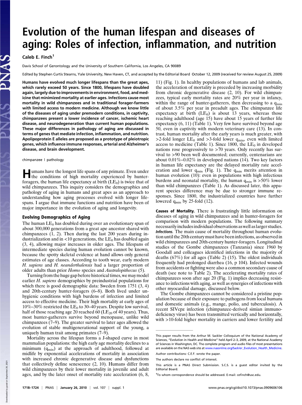 Evolution of the Human Lifespan and Diseases of Aging: Roles of Infection, Inﬂammation, and Nutrition