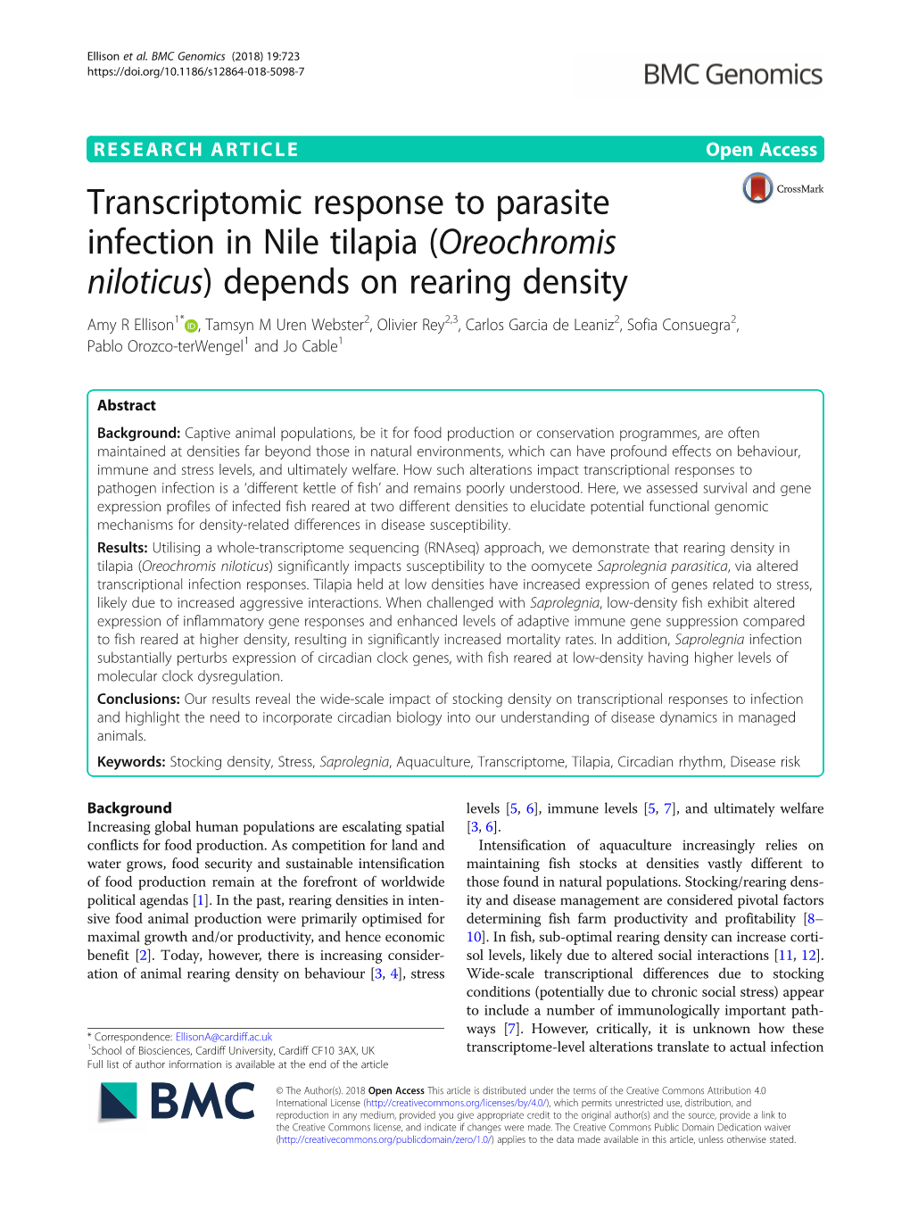 Transcriptomic Response to Parasite Infection in Nile Tilapia
