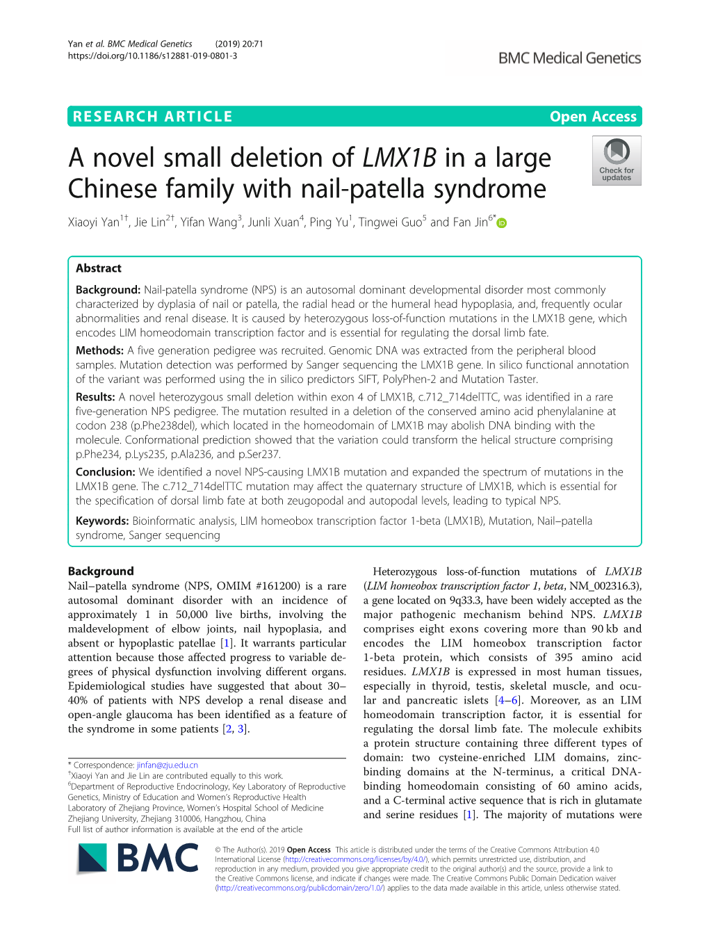 A Novel Small Deletion of LMX1B in a Large Chinese Family with Nail