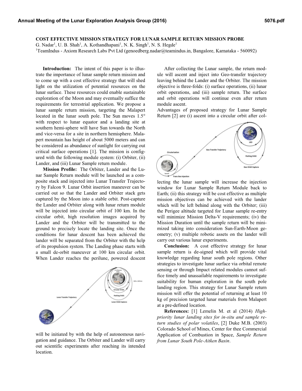 Cost Effective Mission Strategy for Lunar Sample Return Mission Probe G