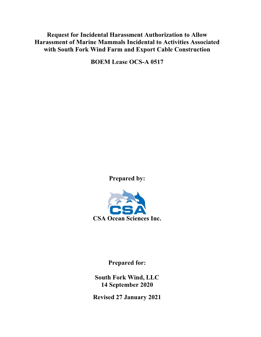 IHA Application for South Fork Windfarm and Export Cable Construction Iii CSA-Orsted-FL-21-80520-3182-07-REP-01-FIN-REV02 Contents (Continued)