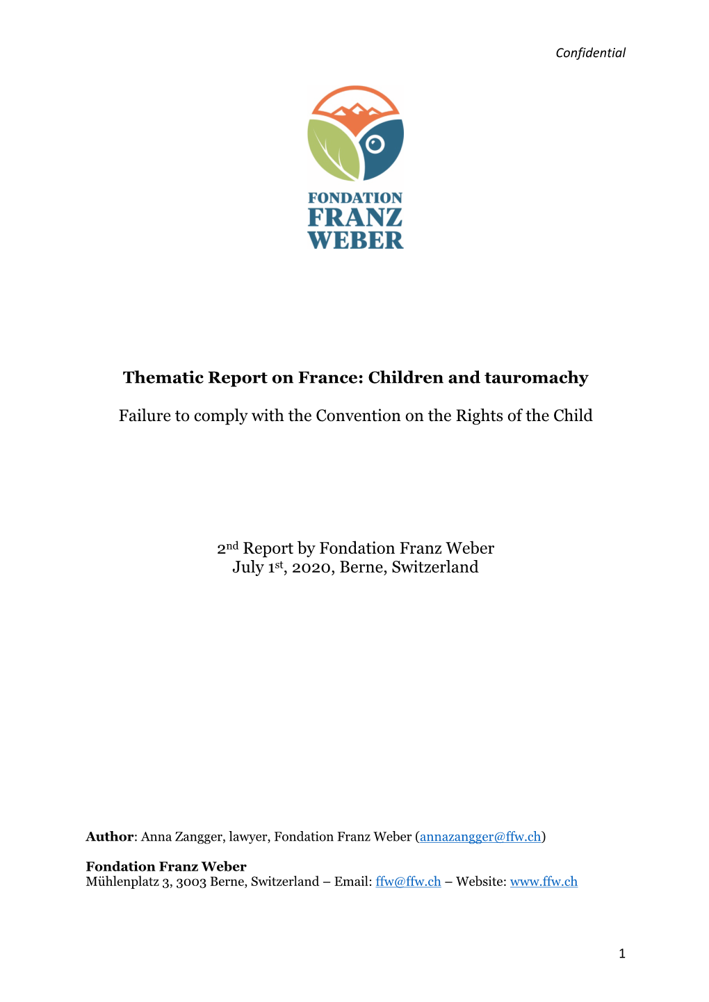 Rapport Au Comité Des Droits De L'enfant FRANCE-Corrida 01.07.2020