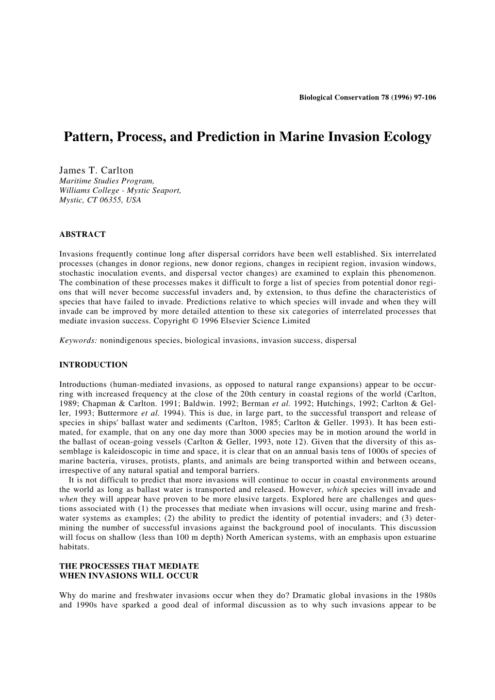 Pattern, Process, and Prediction in Marine Invasion Ecology
