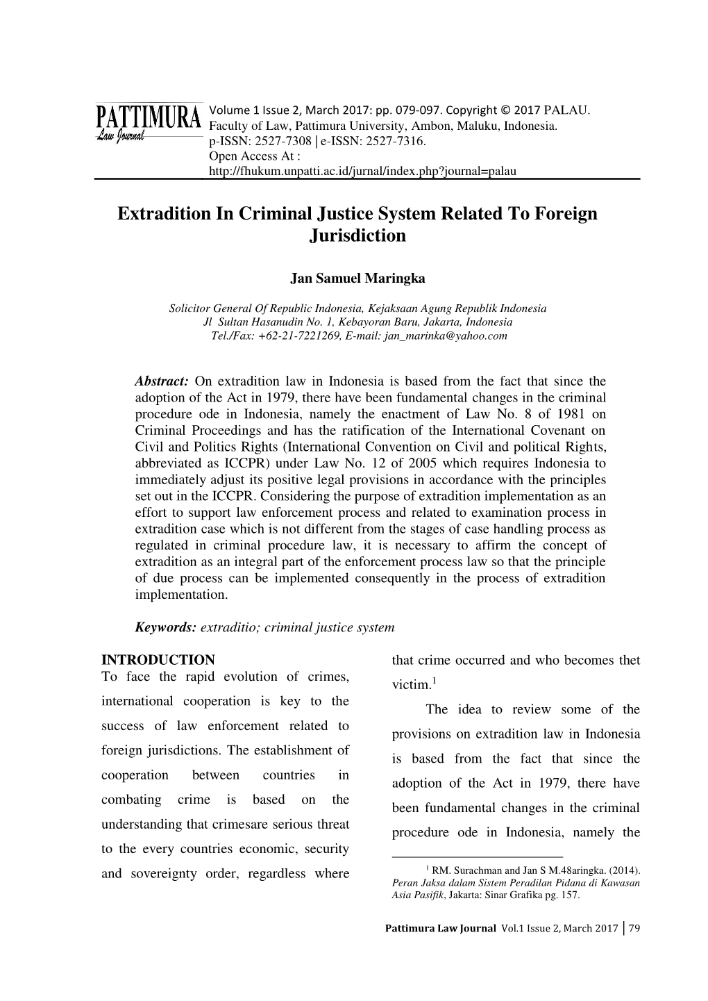 Extradition in Criminal Justice System Related to Foreign Jurisdiction