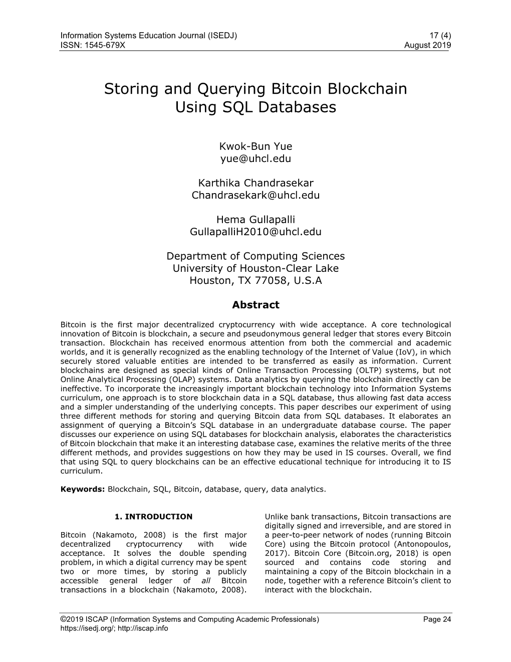 Storing and Querying Bitcoin Blockchain Using SQL Databases