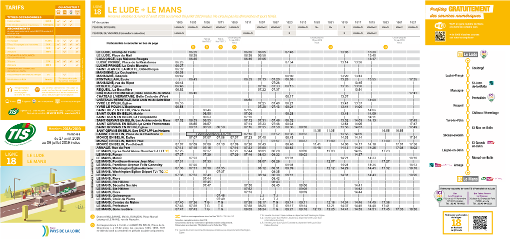 Le Lude Le Mans Gratuitement Titres Occasionnels Horaires Valables Du Lundi 27 Août 2018 Au Samedi 06 Juillet 2019 Inclus