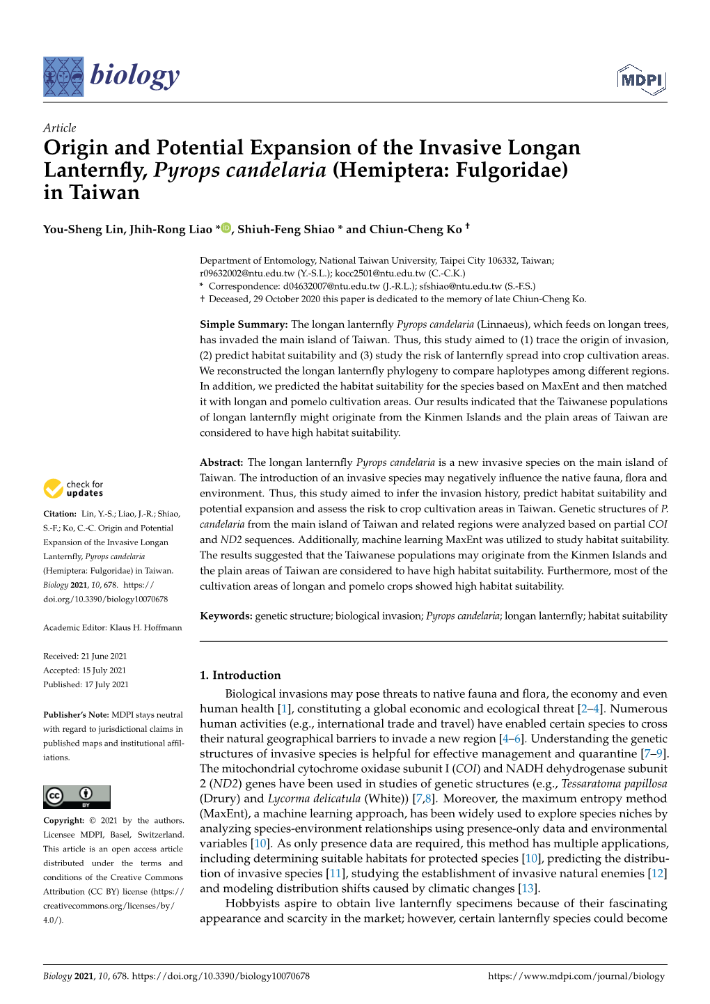 Origin and Potential Expansion of the Invasive Longan Lanternfly