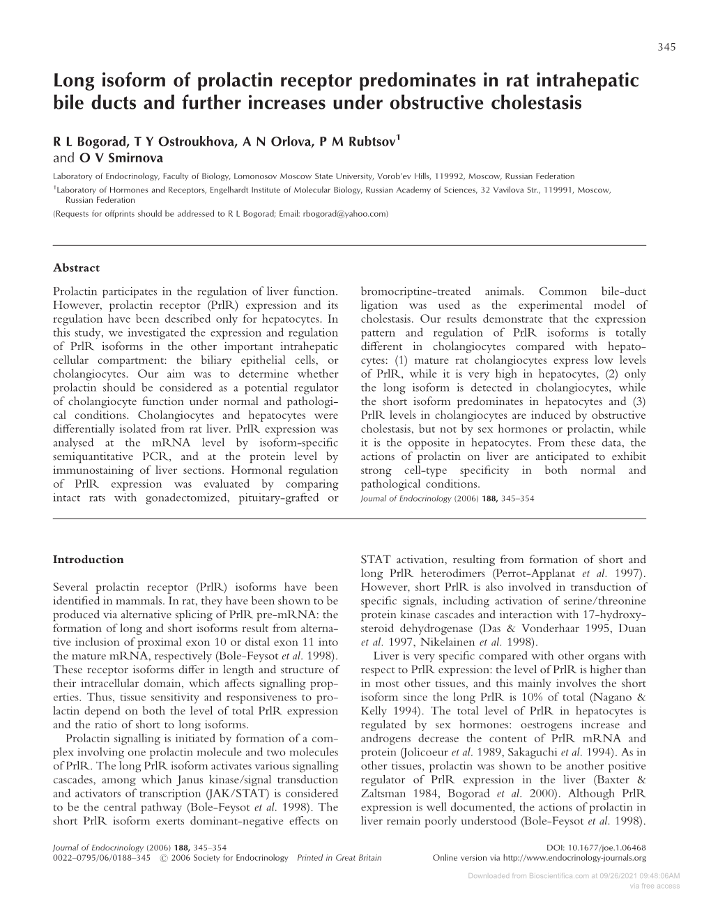 Long Isoform of Prolactin Receptor Predominates in Rat Intrahepatic Bile Ducts and Further Increases Under Obstructive Cholestasis