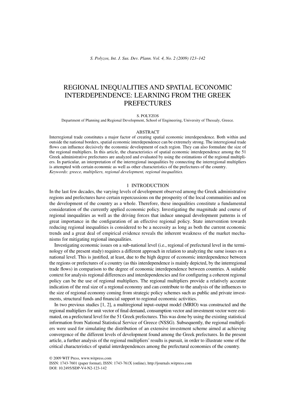 Regional Inequalities and Spatial Economic Interdependence: Learning from the Greek Prefectures