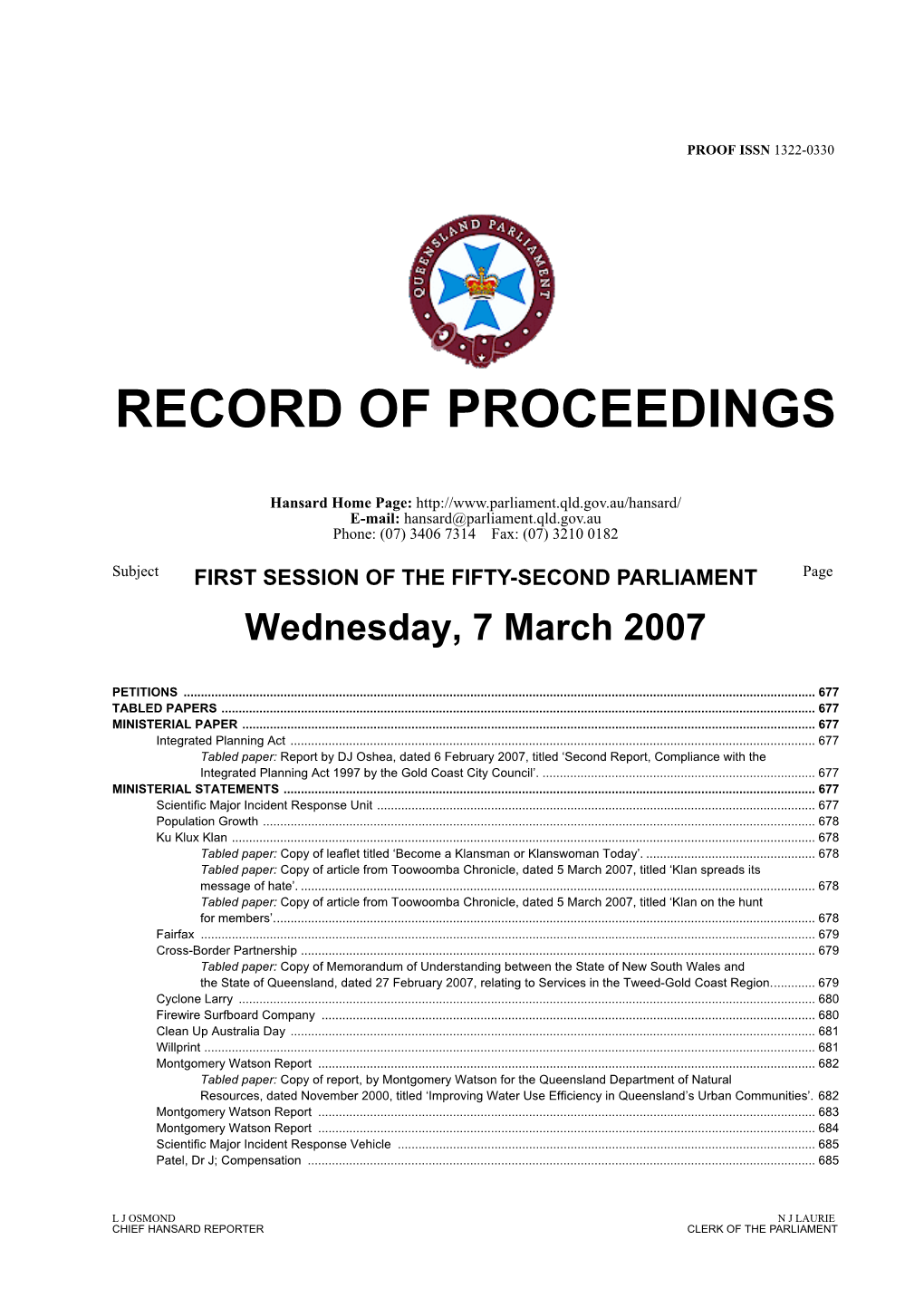 Record of Proceedings