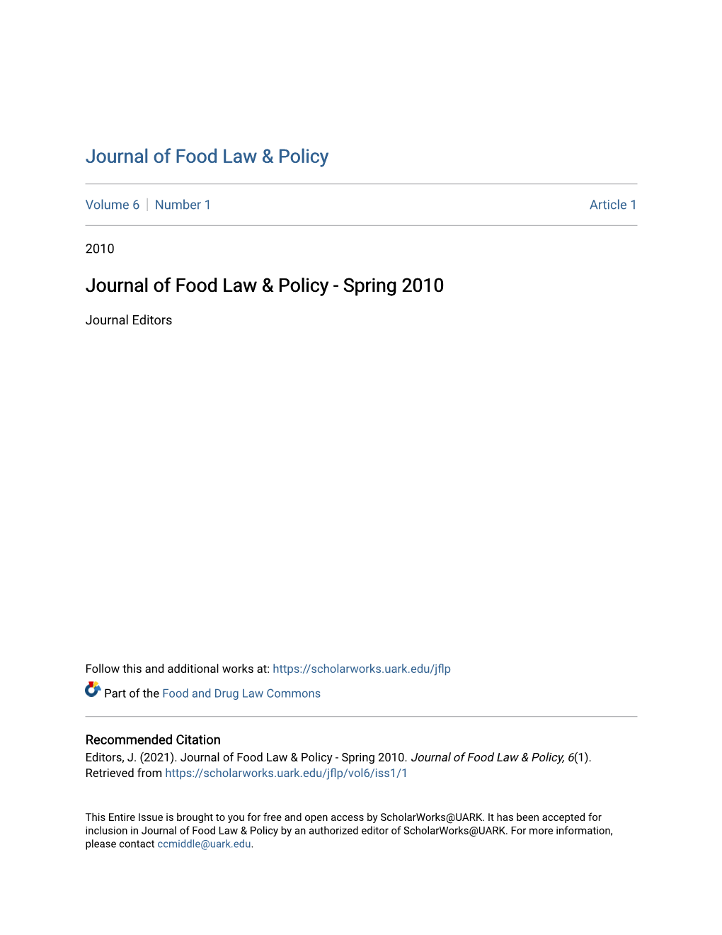 Journal of Food Law & Policy