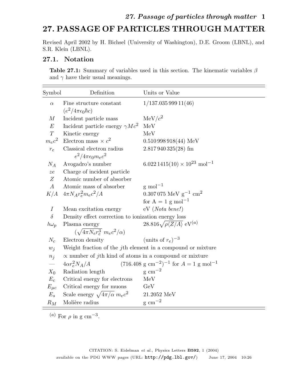 27. Passage of Particles Through Matter 1 27