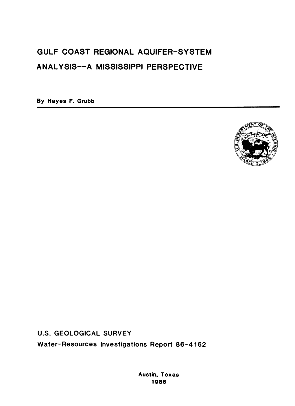 Gulf Coast Regional Aquifer-System Analysis a Mississippi Perspective