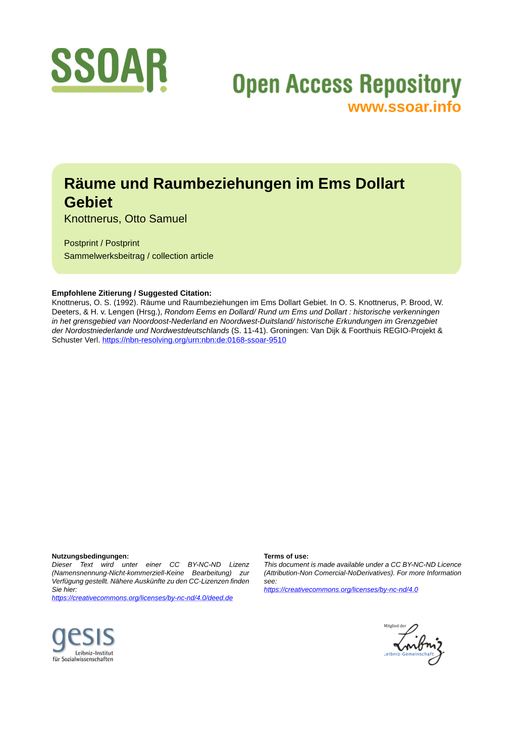 Räume Und Raumbeziehungen Im Ems Dollart Gebiet Knottnerus, Otto Samuel