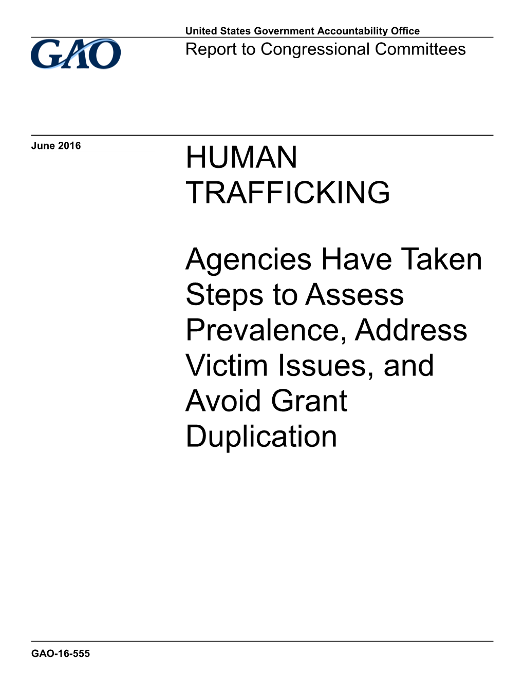 Gao-16-555, Human Trafficking