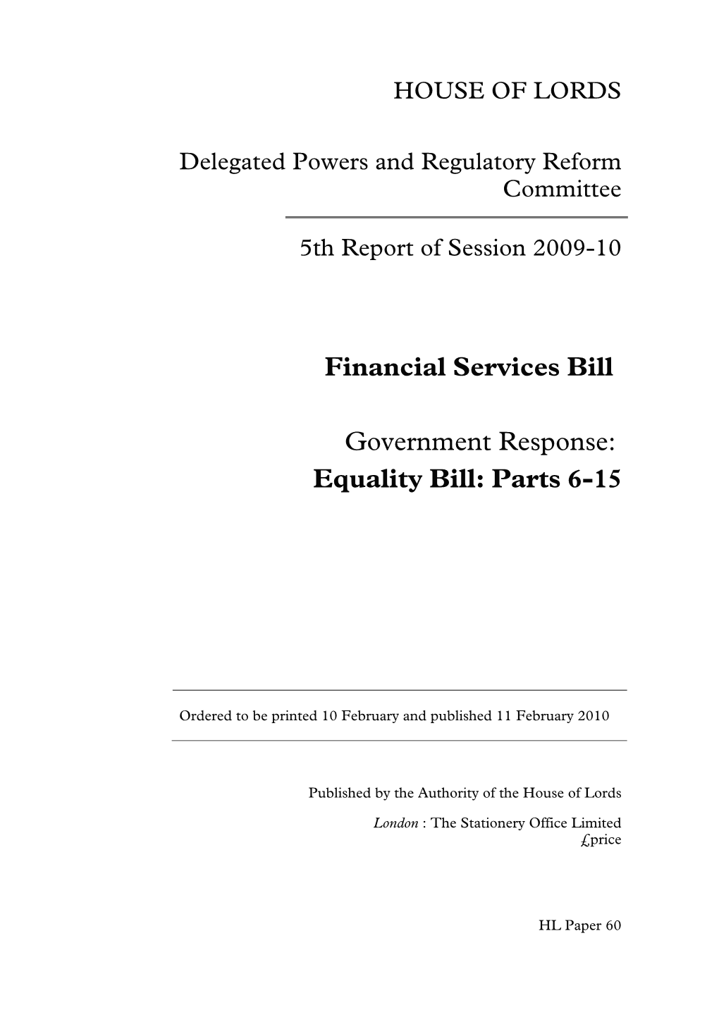 Financial Services Bill Government Response