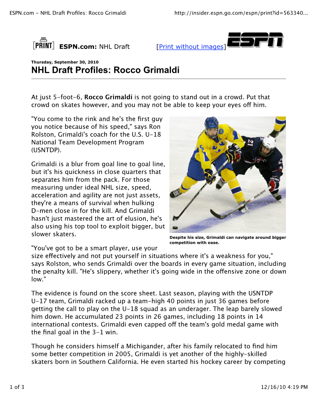 ESPN.Com - NHL Draft Proﬁles: Rocco Grimaldi