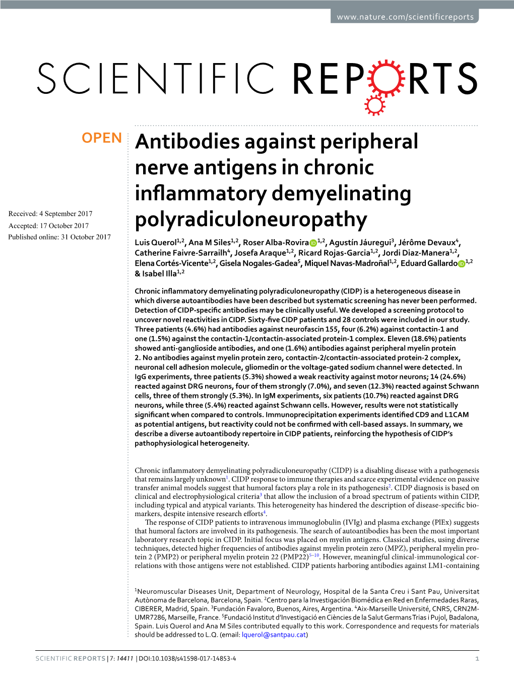 Antibodies Against Peripheral Nerve Antigens in Chronic Inflammatory