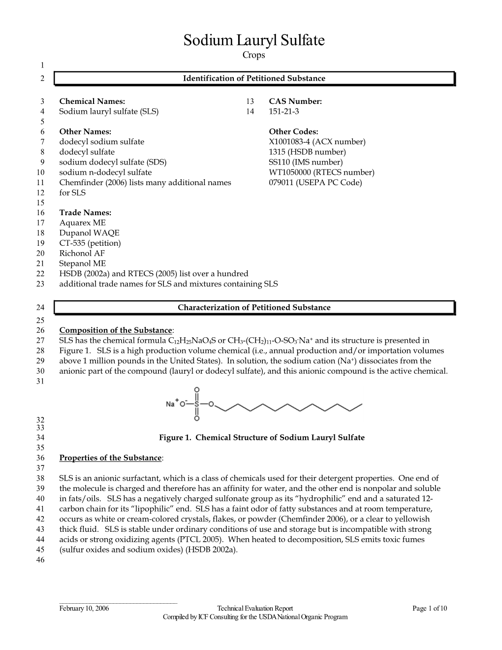 Sodium Lauryl Sulfate Crops 1 2 Identification of Petitioned Substance