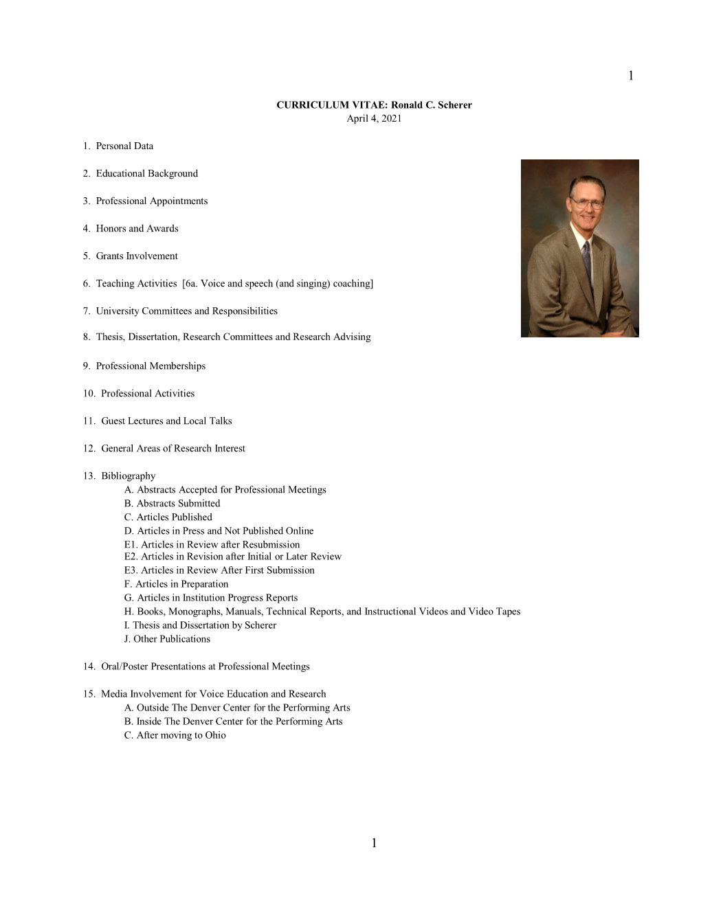 CURRICULUM VITAE: Ronald C. Scherer April 4, 2021 1. Personal