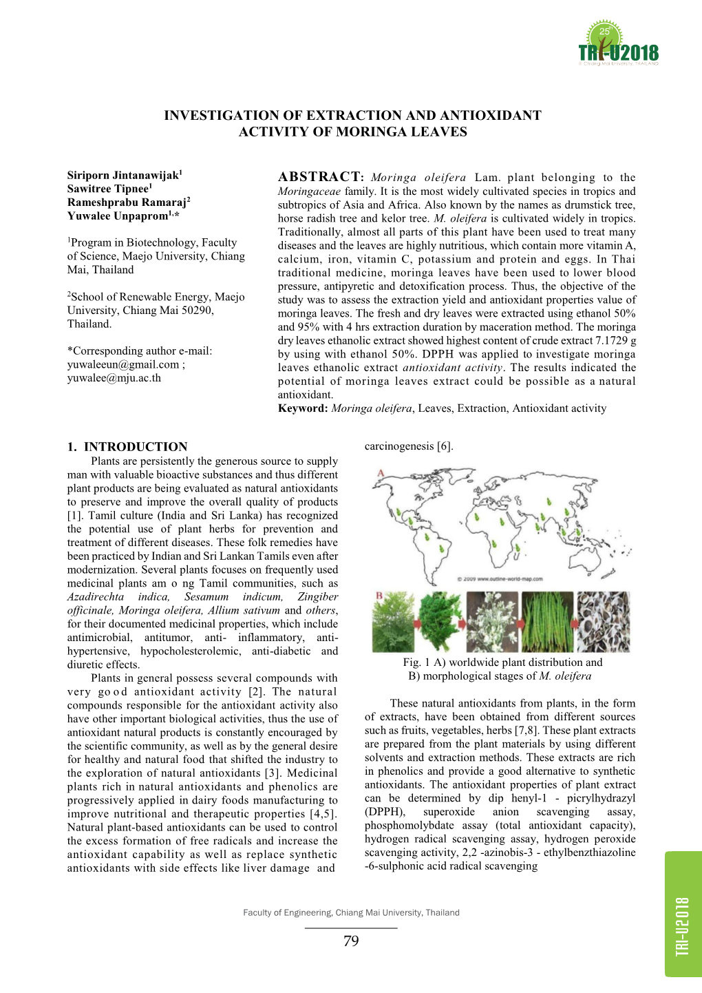 Investigation of Extraction and Antioxidant Activity of Moringa Leaves