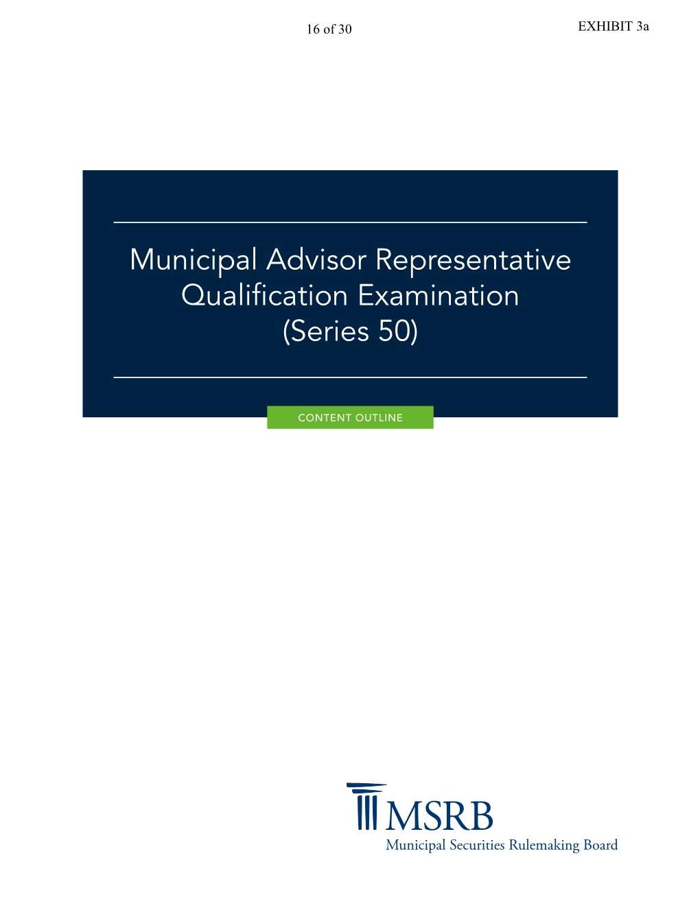 Municipal Advisor Representative Qualification Examination (Series 50)