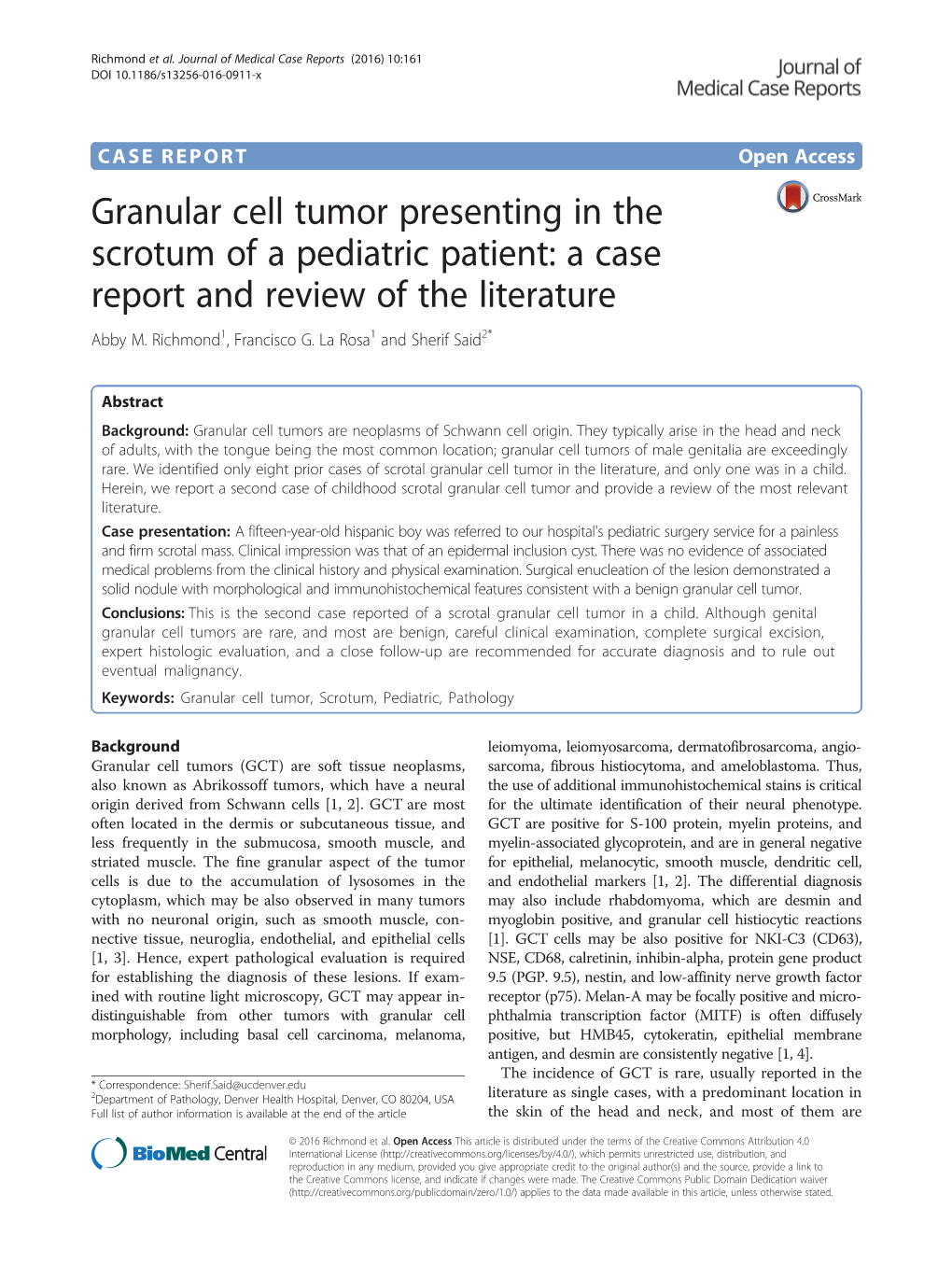Granular Cell Tumor Presenting in the Scrotum of a Pediatric Patient: a Case Report and Review of the Literature Abby M