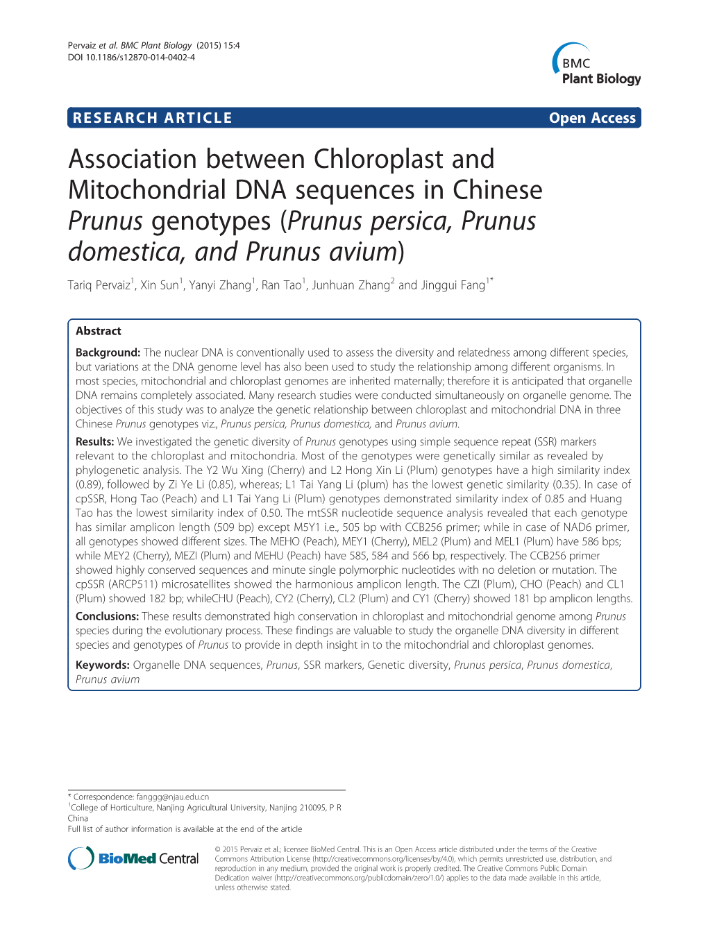 Association Between Chloroplast and Mitochondrial DNA Sequences In