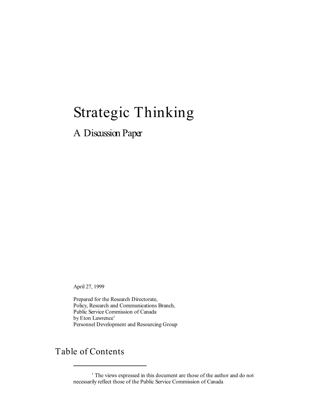 Strategic Thinking a Discussion Paper