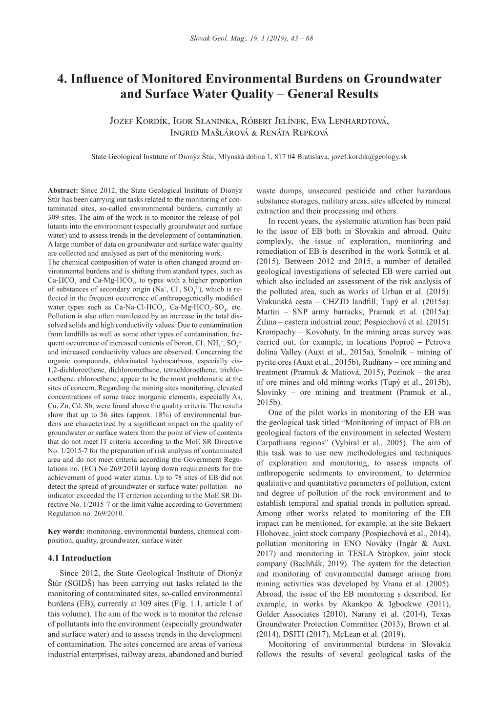 4. Influence of Monitored Environmental Burdens on Groundwater and Surface Water Quality – General Results