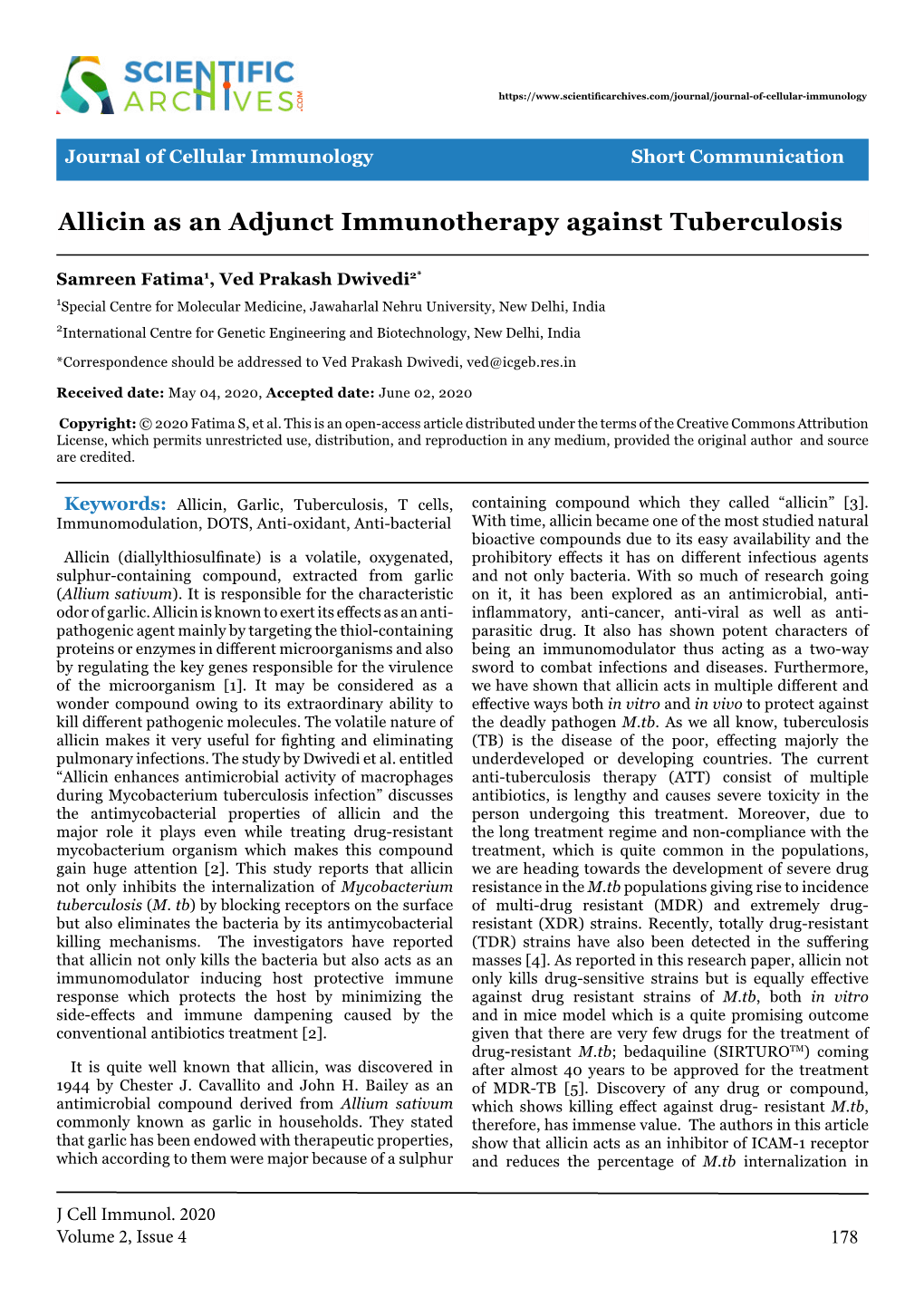 Allicin As an Adjunct Immunotherapy Against Tuberculosis