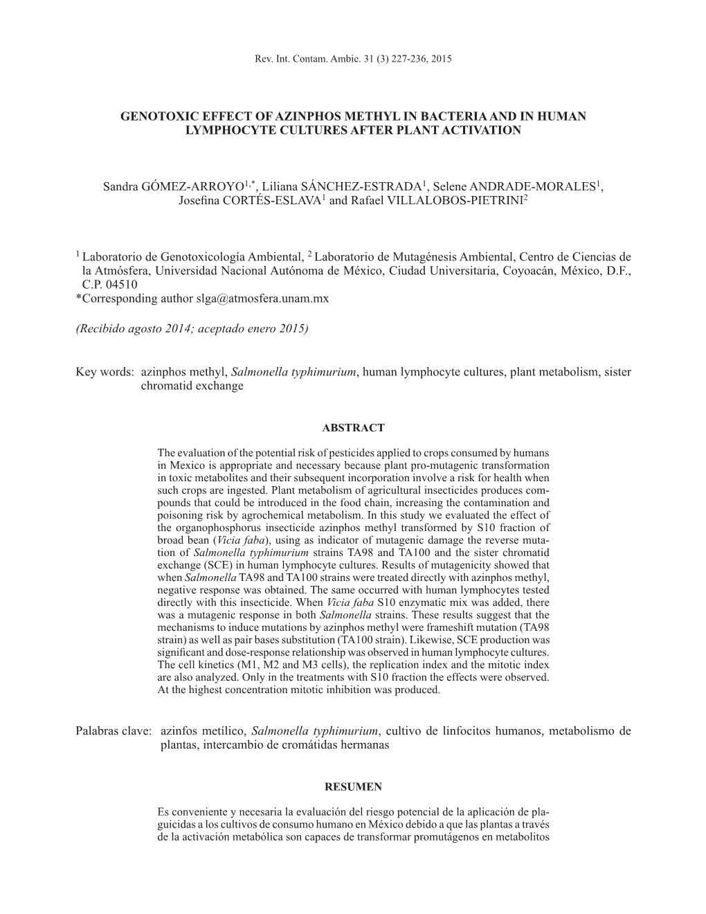 Genotoxic Effect of Azinphos Methyl in Bacteria and in Human Lymphocyte Cultures After Plant Activation