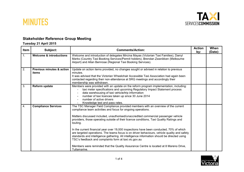 Stakeholder Reference Group Meeting Minutes - 21 April 2015