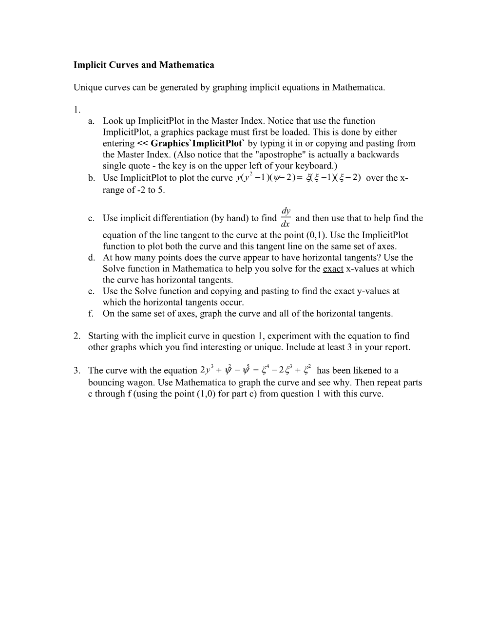 Implicit Curves and Mathematica