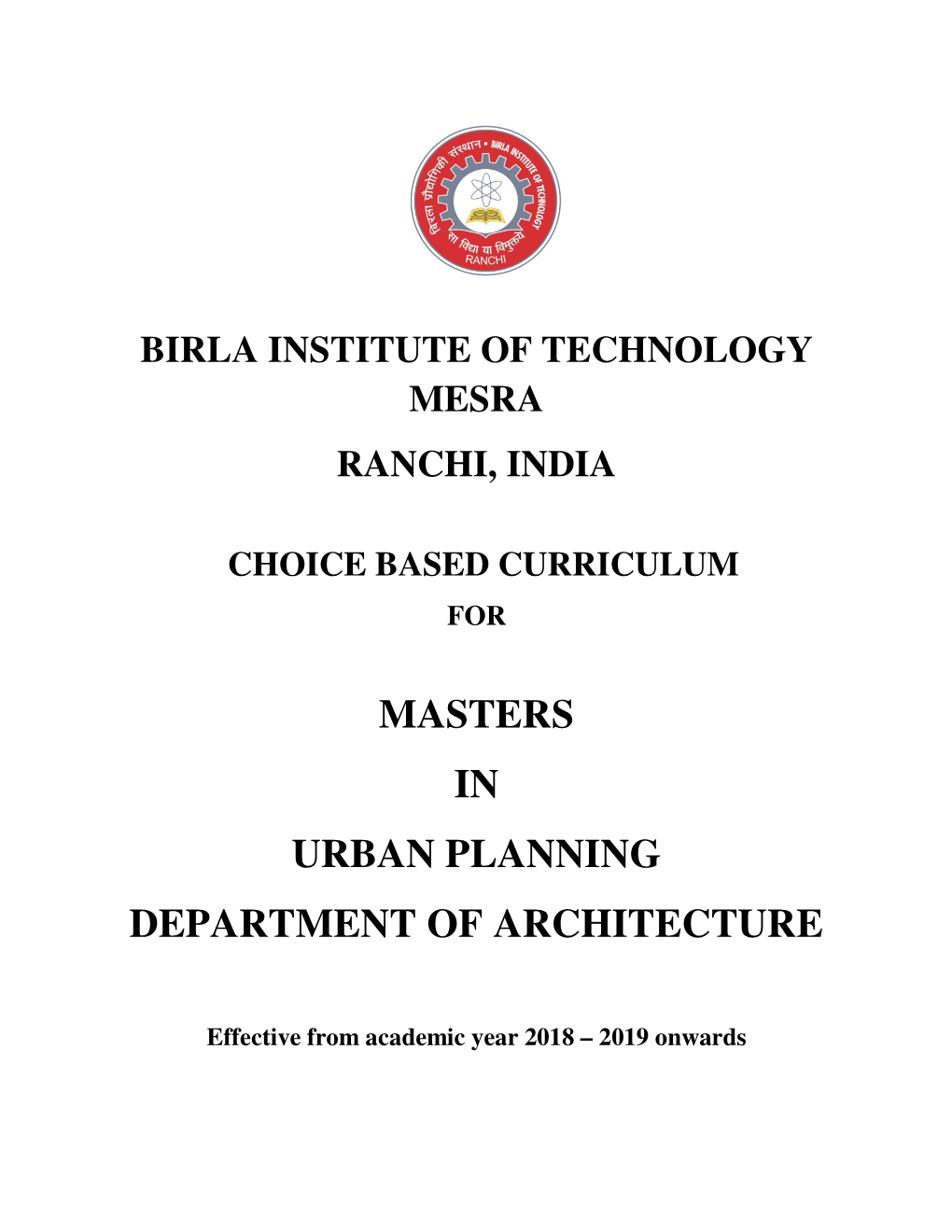 Masters in Urban Planning Department of Architecture