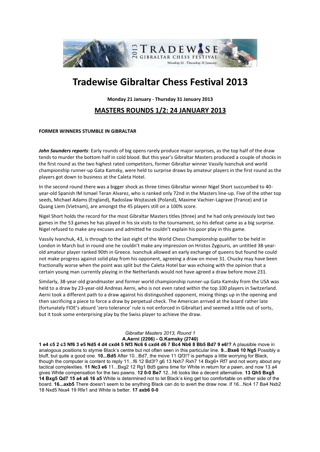 Tradewise Gibraltar Chess Festival 2013