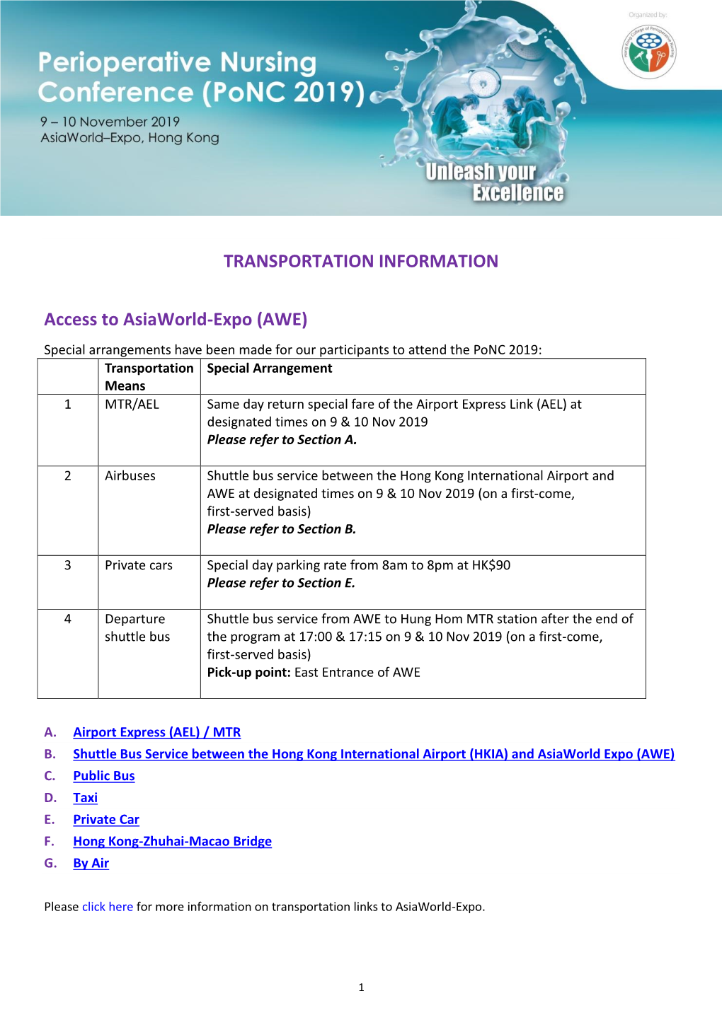 TRANSPORTATION INFORMATION Access to Asiaworld-Expo (AWE)