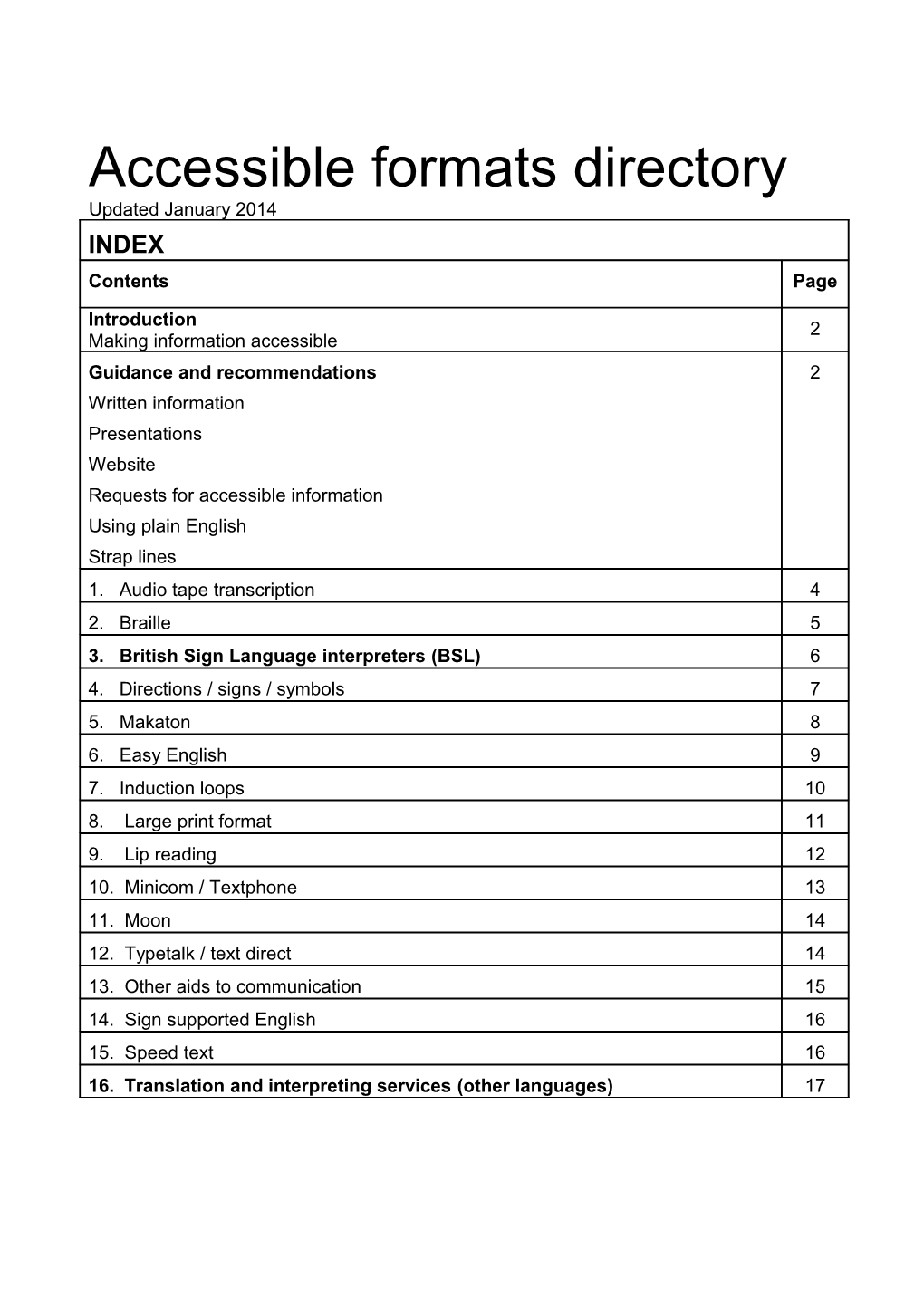 Accessible Formats Directory