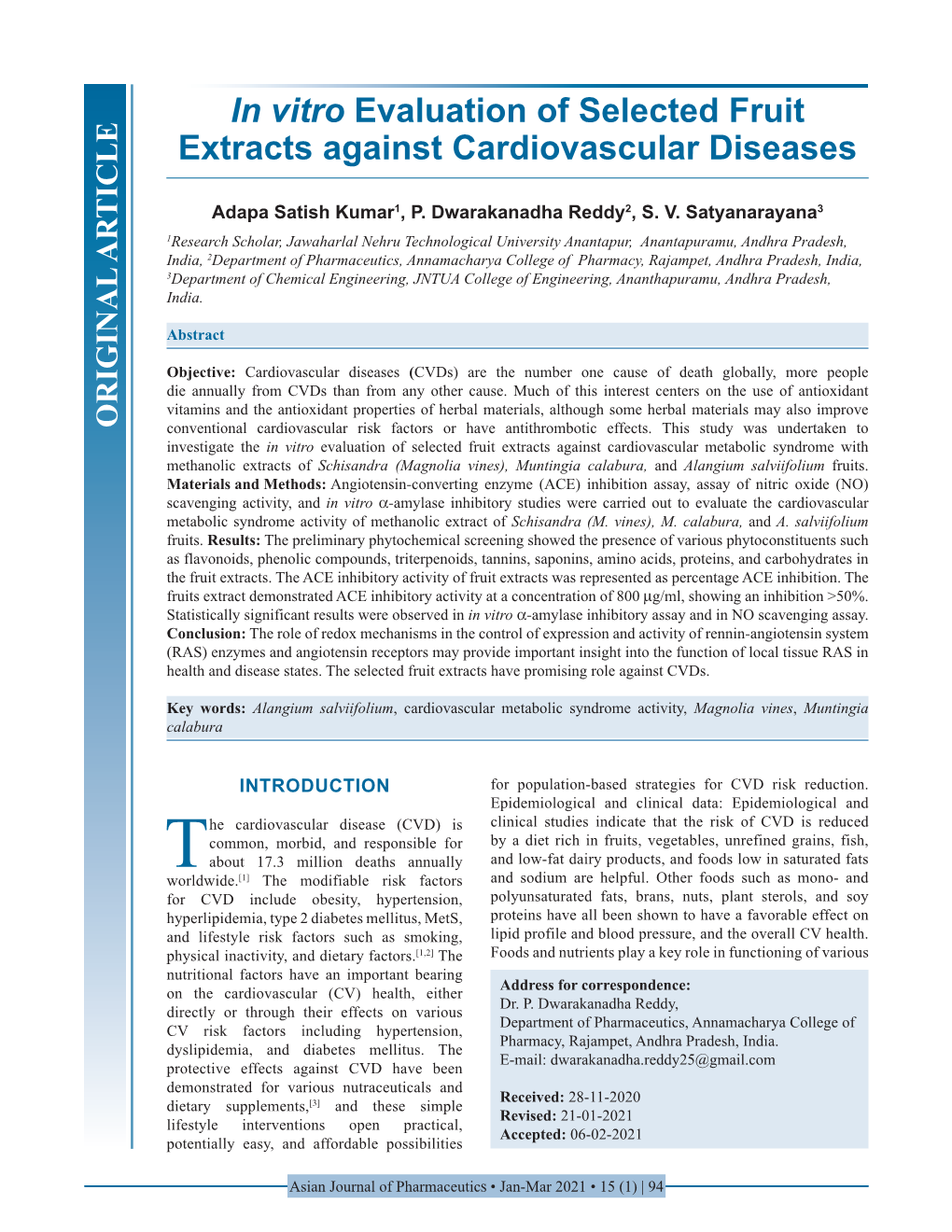 In Vitro Evaluation of Selected Fruit Extracts Against Cardiovascular Diseases