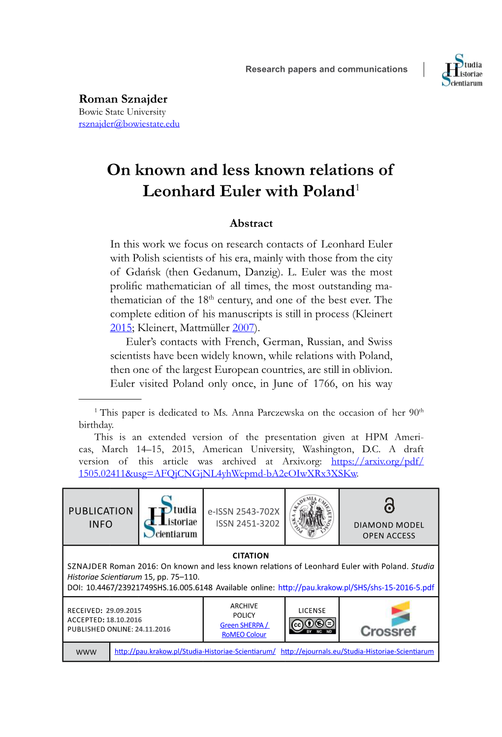 On Known and Less Known Relations of Leonhard Euler with Poland