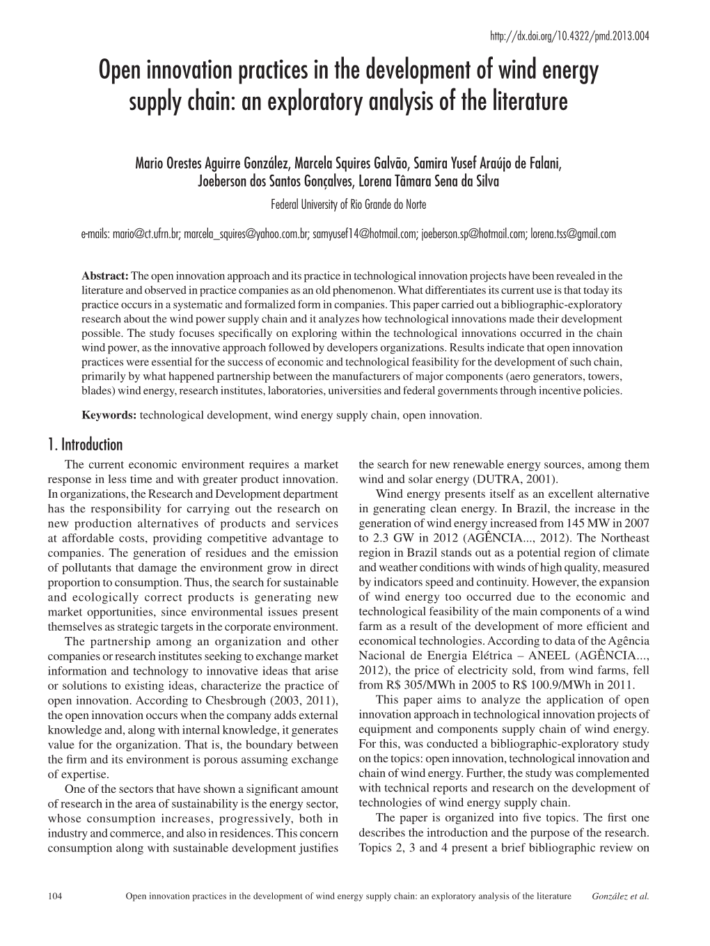 Open Innovation Practices in the Development of Wind Energy Supply Chain: an Exploratory Analysis of the Literature