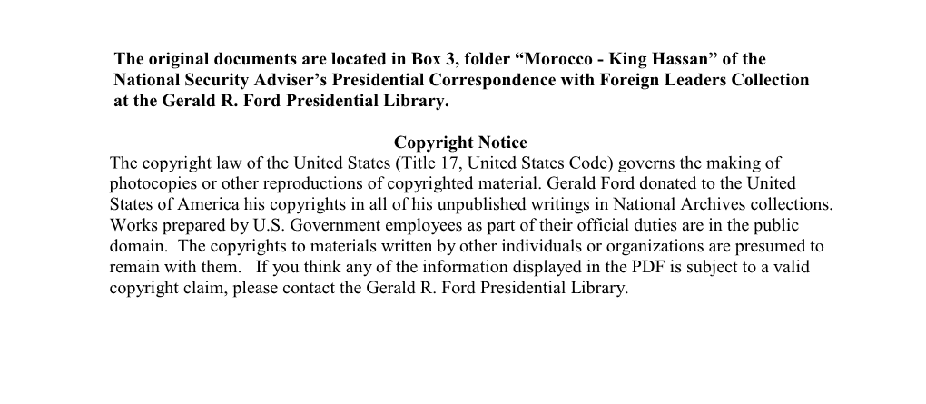 King Hassan” of the National Security Adviser’S Presidential Correspondence with Foreign Leaders Collection at the Gerald R