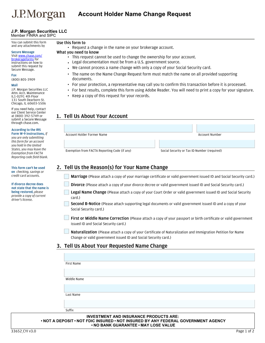 Account Holder Name Change Request Form