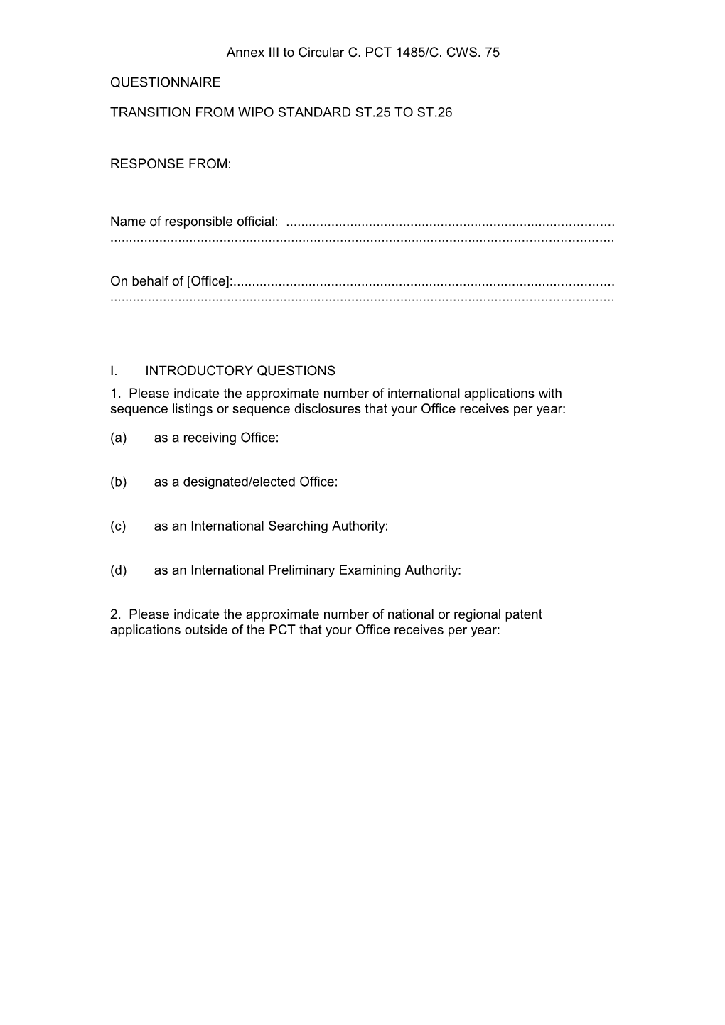 Transition from WIPO Standard ST.25 to ST.26