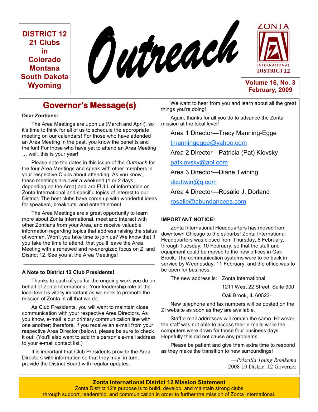 OUTREACH Volume 16 No 3 February 2009