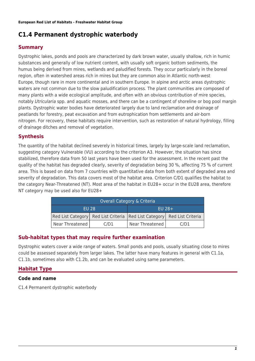 C1.4 Permanent Dystrophic Waterbody