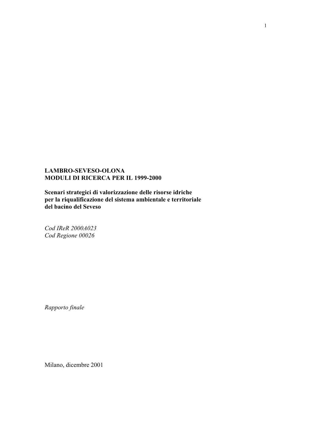 Lambro-Seveso-Olona Moduli Di Ricerca Per Il 1999-2000