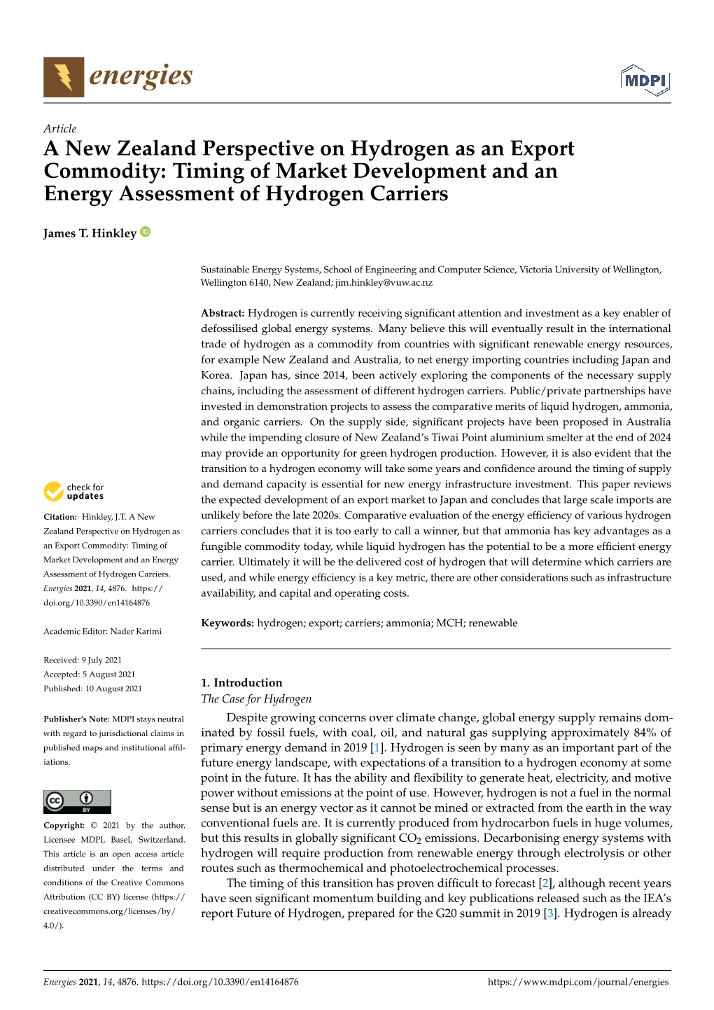 Timing of Market Development and an Energy Assessment of Hydrogen Carriers