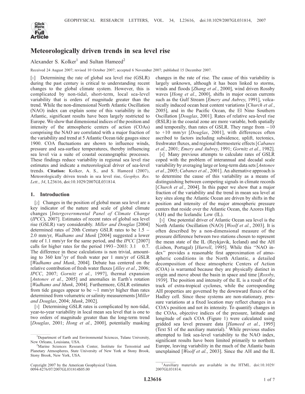 Meteorologically Driven Trends in Sea Level Rise Alexander S